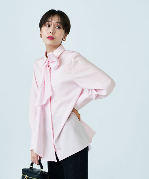 NOLLEY’S(ノーリーズ)の「◇【WEB限定】ボウタイ付きフレアシャツ(シャツ/ブラウス・レディース・オフホワイト/サックスブルー/ベビーピンク/ブルー系その他7・38)」の4枚目の写真