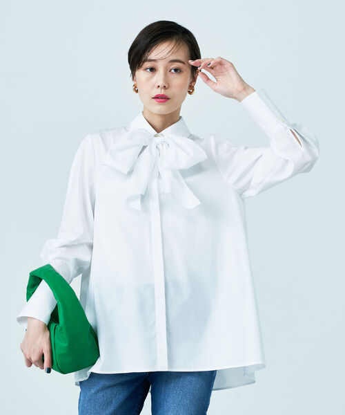 NOLLEY’S(ノーリーズ)の「◇【WEB限定】ボウタイ付きフレアシャツ(シャツ/ブラウス・レディース・オフホワイト/サックスブルー/ベビーピンク/ブルー系その他7・38)」の2枚目の写真