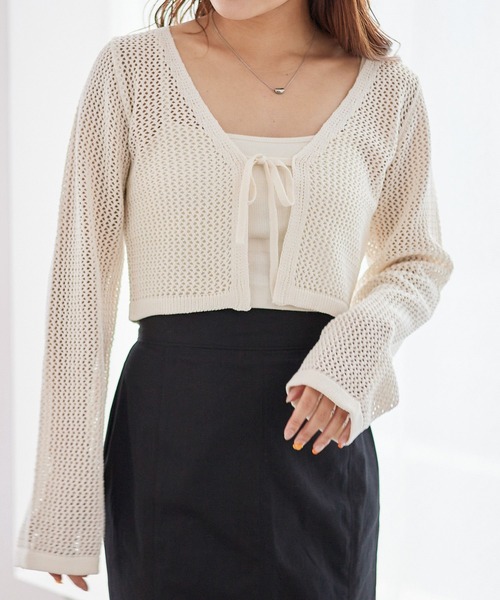 Heather（ヘザー）の「メッシュライクカーディガン　157073（カーディガン/ボレロ・レディース・ブラック/オフホワイト/ブルー・FREE）」の5枚目の写真