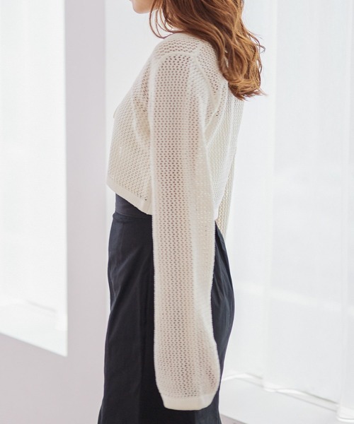 Heather（ヘザー）の「メッシュライクカーディガン　157073（カーディガン/ボレロ・レディース・ブラック/オフホワイト/ブルー・FREE）」の6枚目の写真