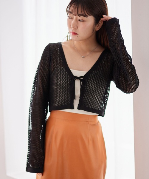 Heather（ヘザー）の「メッシュライクカーディガン　157073（カーディガン/ボレロ・レディース・ブラック/オフホワイト/ブルー・FREE）」の10枚目の写真