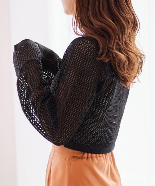 Heather（ヘザー）の「メッシュライクカーディガン　157073（カーディガン/ボレロ・レディース・ブラック/オフホワイト/ブルー・FREE）」の11枚目の写真