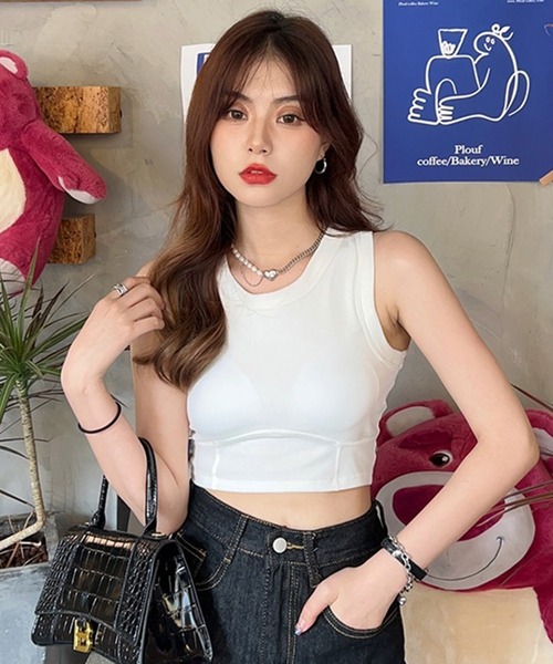 Revo.（レボ）の「【カップ付】シンプル 短丈 アメスリタンクトップ（タンクトップ・レディース・チャコール/カーキ/ホワイト/グレー/ブラック・FREE）」の12枚目の写真