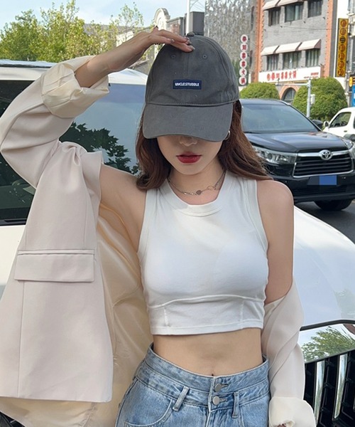 Revo.（レボ）の「【カップ付】シンプル 短丈 アメスリタンクトップ（タンクトップ・レディース・チャコール/カーキ/ホワイト/グレー/ブラック・FREE）」の16枚目の写真