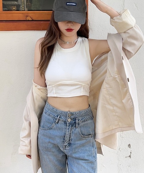 Revo.（レボ）の「【カップ付】シンプル 短丈 アメスリタンクトップ（タンクトップ・レディース・チャコール/カーキ/ホワイト/グレー/ブラック・FREE）」の19枚目の写真