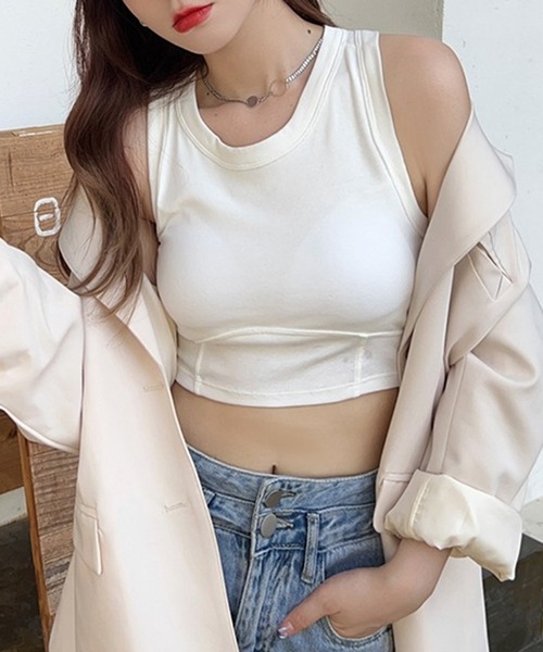 Revo.（レボ）の「【カップ付】シンプル 短丈 アメスリタンクトップ（タンクトップ・レディース・チャコール/カーキ/ホワイト/グレー/ブラック・FREE）」の18枚目の写真