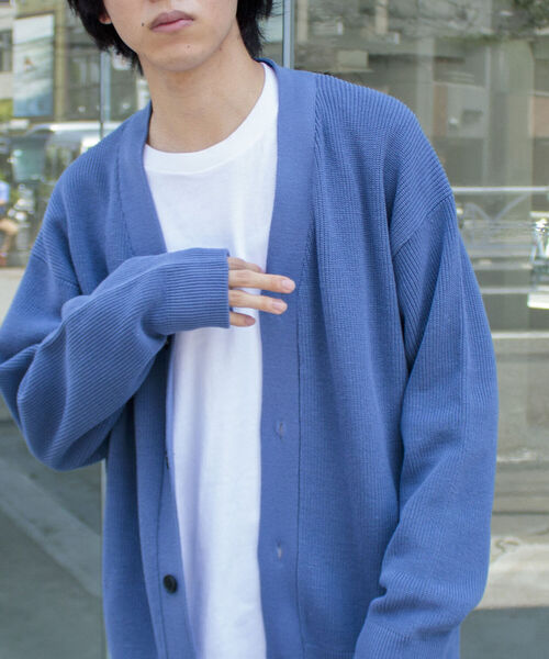 GLOSTER（グロスター）の「【GLOSTER/グロスター】片畦レイヤードVネックカーディガン ロンT付き ドロップショルダー（カーディガン/ボレロ・メンズ・チャコールグレー/ベージュ/サックスブルー/ネイビー・S/M/L）」の4枚目の写真