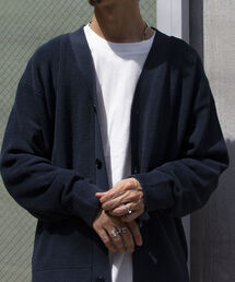 GLOSTER | 【GLOSTER/グロスター】片畦レイヤードVネックカーディガン ロンT付き ドロップショルダー(カーディガン/ボレロ)