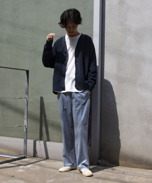 GLOSTER（グロスター）の「【GLOSTER/グロスター】片畦レイヤードVネックカーディガン ロンT付き ドロップショルダー（カーディガン/ボレロ・メンズ・チャコールグレー/ベージュ/サックスブルー/ネイビー・S/M/L）」の6枚目の写真