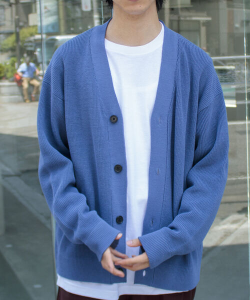 GLOSTER（グロスター）の「【GLOSTER/グロスター】片畦レイヤードVネックカーディガン ロンT付き ドロップショルダー（カーディガン/ボレロ・メンズ・チャコールグレー/ベージュ/サックスブルー/ネイビー・S/M/L）」の7枚目の写真