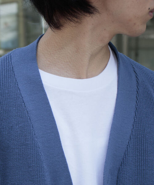 GLOSTER（グロスター）の「【GLOSTER/グロスター】片畦レイヤードVネックカーディガン ロンT付き ドロップショルダー（カーディガン/ボレロ・メンズ・チャコールグレー/ベージュ/サックスブルー/ネイビー・S/M/L）」の8枚目の写真