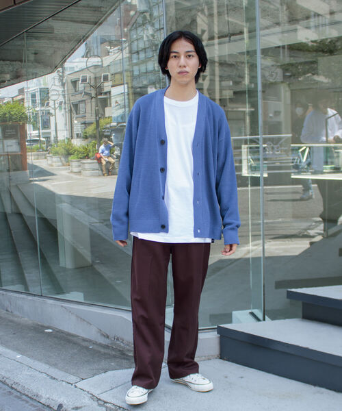 GLOSTER（グロスター）の「【GLOSTER/グロスター】片畦レイヤードVネックカーディガン ロンT付き ドロップショルダー（カーディガン/ボレロ・メンズ・チャコールグレー/ベージュ/サックスブルー/ネイビー・S/M/L）」の13枚目の写真