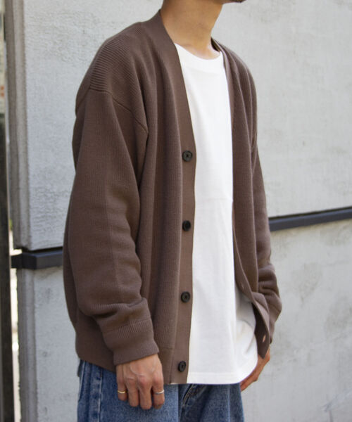 GLOSTER（グロスター）の「【GLOSTER/グロスター】片畦レイヤードVネックカーディガン ロンT付き ドロップショルダー（カーディガン/ボレロ・メンズ・チャコールグレー/ベージュ/サックスブルー/ネイビー・S/M/L）」の14枚目の写真