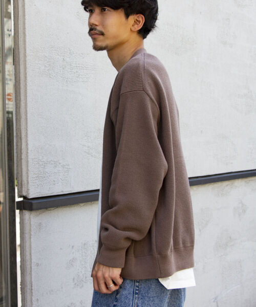 GLOSTER（グロスター）の「【GLOSTER/グロスター】片畦レイヤードVネックカーディガン ロンT付き ドロップショルダー（カーディガン/ボレロ・メンズ・チャコールグレー/ベージュ/サックスブルー/ネイビー・S/M/L）」の16枚目の写真