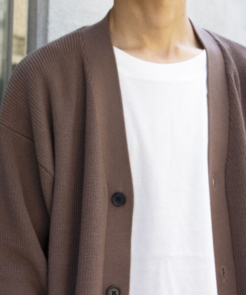 GLOSTER（グロスター）の「【GLOSTER/グロスター】片畦レイヤードVネックカーディガン ロンT付き ドロップショルダー（カーディガン/ボレロ・メンズ・チャコールグレー/ベージュ/サックスブルー/ネイビー・S/M/L）」の17枚目の写真