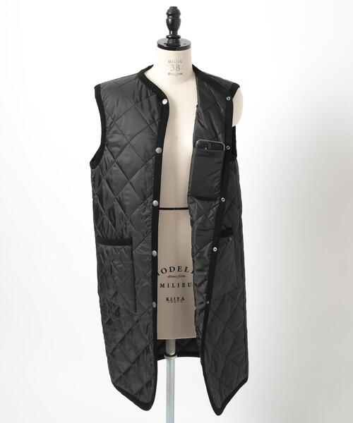 coen（コーエン）の「Bollington（ボリントン）キルティングロングベスト（ダウンベスト・レディース・オフホワイト/ブラック・L/M）」の5枚目の写真