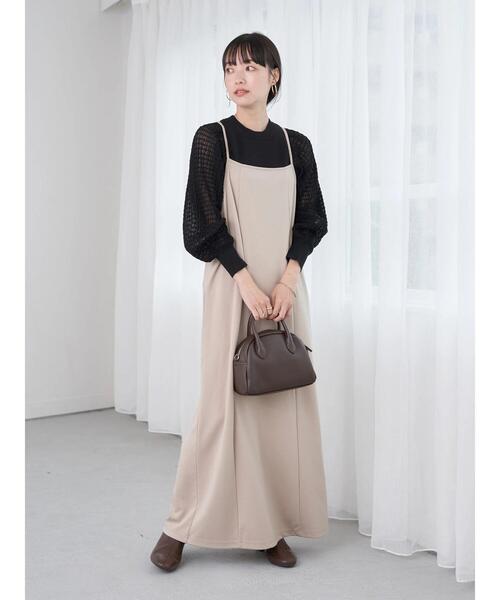 earth music&ecology（アースミュージックアンドエコロジー）の「バックリボンキャミワンピース（ワンピース・レディース・ブラック/ライトベージュ・FREE）」の8枚目の写真