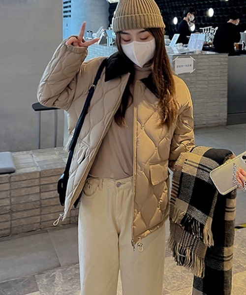 CLEA（クレア）の「コーデュロイ襟切り替えキルティングアウター（ブルゾン・レディース・ベージュ/ブラック/カーキ・FREE）」の18枚目の写真
