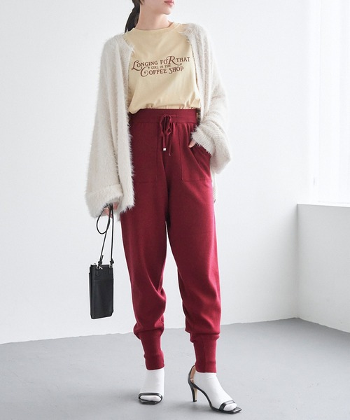 Chaco closet(チャコ クローゼット)の「ドローコードニットジョガーパンツ(その他パンツ・レディース・グリーン/ブラック/アイボリー/ワイン/杢グレー・S/M)」の6枚目の写真