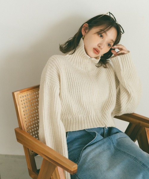 VANNIE U（ヴァニーユー）の「ダブルジップニット（ニット/セーター・レディース・ブラック/アイボリー/グレー・FREE）」の8枚目の写真