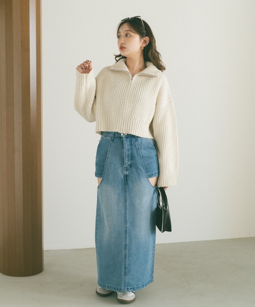 VANNIE U（ヴァニーユー）の「ダブルジップニット（ニット/セーター・レディース・ブラック/アイボリー/グレー・FREE）」の4枚目の写真