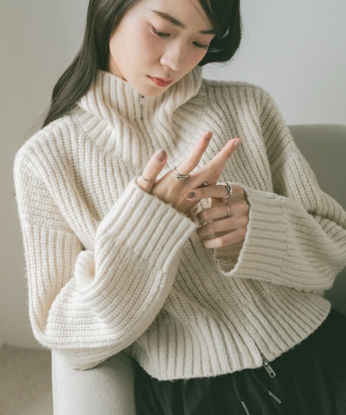 24AW ヴィ トゥエルヴ ニット XXlL クリーム US KNIT セール】ダブルジップニット（ニット/セーター）｜VANNIE U