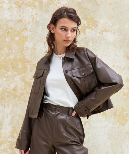 ALEXIA STAM（アリシアスタン）の「Fake Leather Jacket /フェイクレザージャケット（ブルゾン・レディース・マスタード/ブラウン/ブラック・FREE）」の2枚目の写真