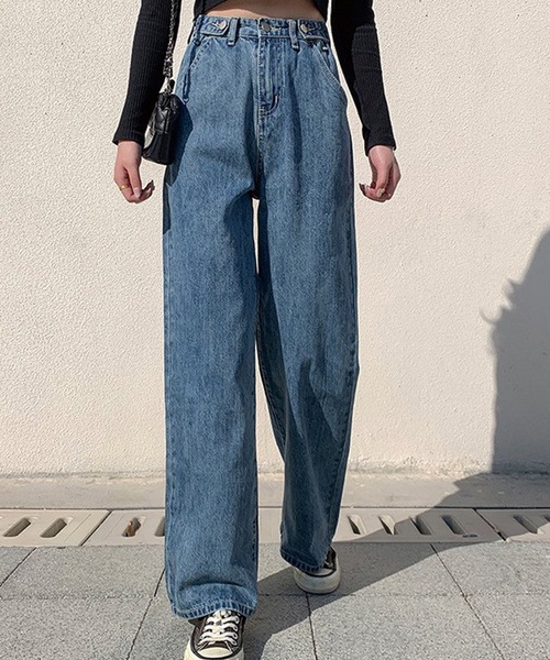 Auntie Rosa(アンティローザ)の「ハイウエストデニムパンツ(デニムパンツ・レディース・ブルー・LARGE)」の1枚目の写真