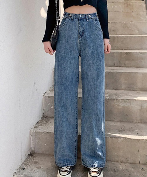 Auntie Rosa(アンティローザ)の「ハイウエストデニムパンツ(デニムパンツ・レディース・ブルー・LARGE)」の2枚目の写真