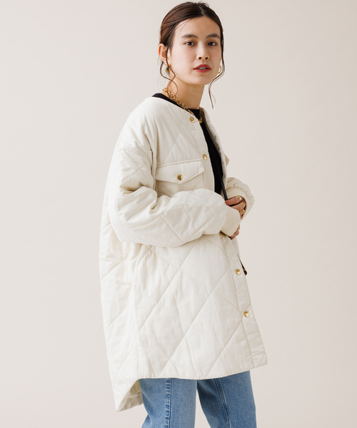 Rouge vif(ルージュヴィフ)の「MICA キルティングノーカラーコート(ノーカラーコート・レディース・ブラック/オフホワイト・フリー)」の7枚目の写真