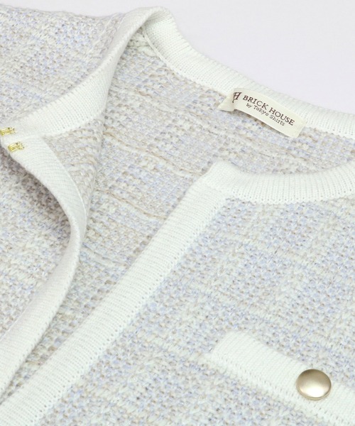 TOKYO SHIRTS（トウキョウシャツ）の「ロングニットジャケット（ノーカラージャケット・レディース・ライトベージュ/ネイビー/ライトグレー・M/L）」の19枚目の写真