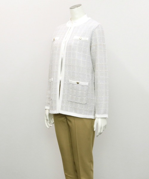 TOKYO SHIRTS（トウキョウシャツ）の「ロングニットジャケット（ノーカラージャケット・レディース・ライトベージュ/ネイビー/ライトグレー・M/L）」の17枚目の写真