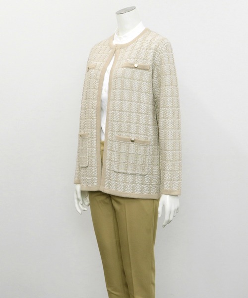 TOKYO SHIRTS（トウキョウシャツ）の「ロングニットジャケット（ノーカラージャケット・レディース・ライトベージュ/ネイビー/ライトグレー・M/L）」の21枚目の写真