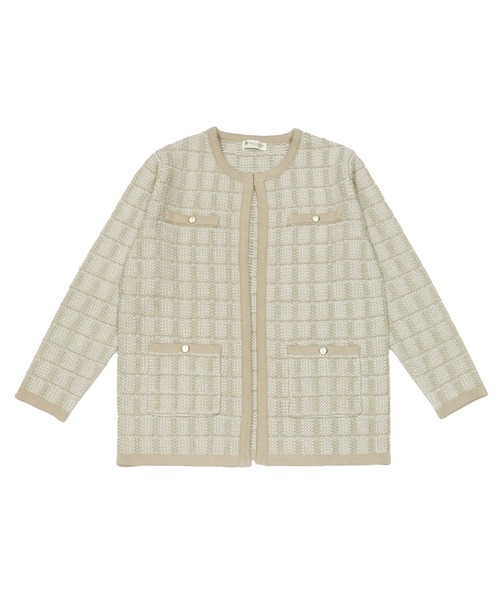 TOKYO SHIRTS（トウキョウシャツ）の「ロングニットジャケット（ノーカラージャケット・レディース・ライトベージュ/ネイビー/ライトグレー・M/L）」の12枚目の写真