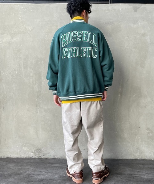 Russell Athletic（ラッセルアスレティック）の「[RUSSELL ATHLETIC/ラッセル アスレチック] 別注 ワッペン刺繍 ボタンアップスウェットスタジャン（ブルゾン・レディース・ネイビー/グレー/グリーン・M/L）」の20枚目の写真