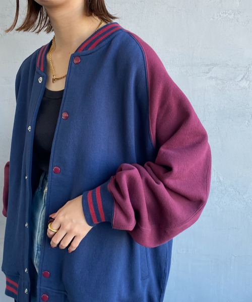 Russell Athletic（ラッセルアスレティック）の「[RUSSELL ATHLETIC/ラッセル アスレチック] 別注 ワッペン刺繍 ボタンアップスウェットスタジャン（ブルゾン・レディース・ネイビー/グレー/グリーン・M/L）」の14枚目の写真