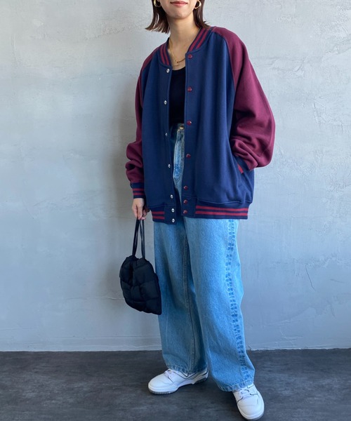 Russell Athletic（ラッセルアスレティック）の「[RUSSELL ATHLETIC/ラッセル アスレチック] 別注 ワッペン刺繍 ボタンアップスウェットスタジャン（ブルゾン・レディース・ネイビー/グレー/グリーン・M/L）」の5枚目の写真