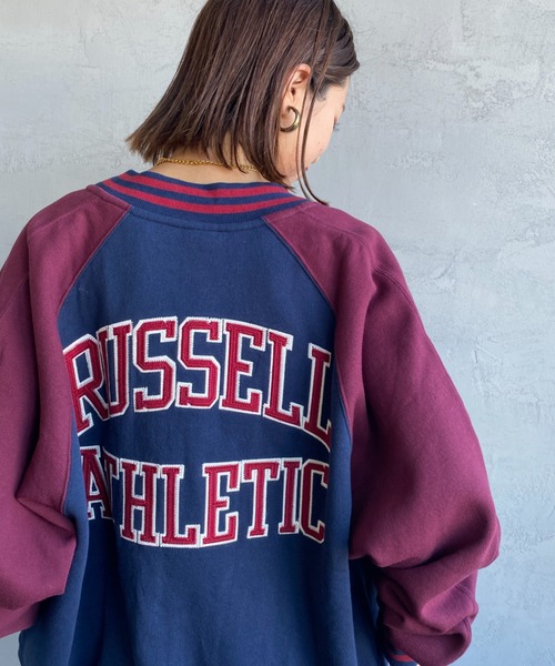 Russell Athletic（ラッセルアスレティック）の「[RUSSELL ATHLETIC/ラッセル アスレチック] 別注 ワッペン刺繍 ボタンアップスウェットスタジャン（ブルゾン・レディース・ネイビー/グレー/グリーン・M/L）」の21枚目の写真