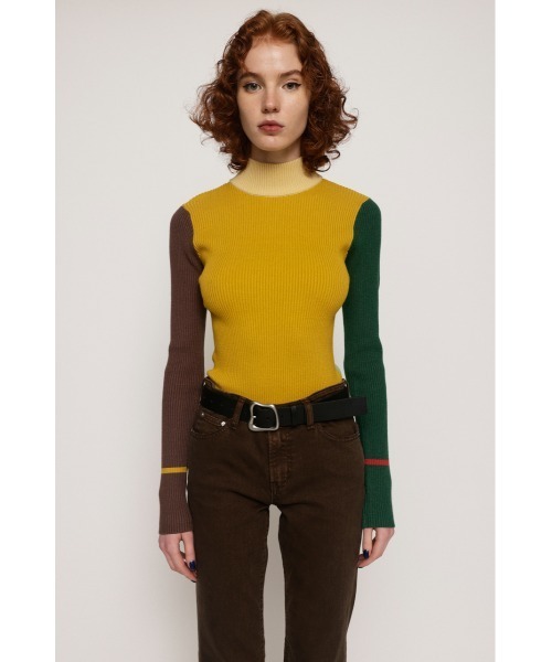 SLY(スライ)の「2WAY BLOCKING COLOR HG TOPS ブロッキングカラー ハイゲージニット トップス 2WAY(ニット/セーター・レディース・グリーン系その他2/ピンク系その他・FREE)」の3枚目の写真