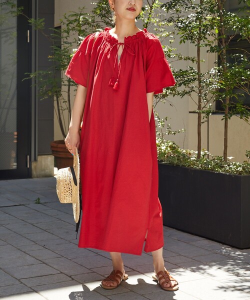 FREAK'S STORE（フリークスストア）の「【限定展開】 インド リネン コットン 2WAY ワンピース（ワンピース・レディース・オフホワイト/ブラック/レッド/グリーン/ネイビー・SMALL/MEDIUM）」の12枚目の写真