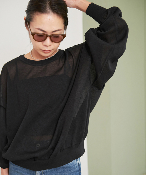 plage(プラージュ)の「RAMIE kon sheer ニット(ニット/セーター・レディース・ブラック/ベージュ・FREE)」の2枚目の写真