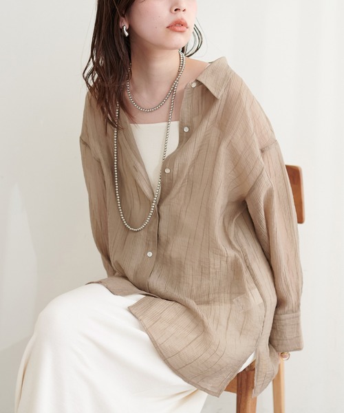 344 群言堂 登美 オーガンジー シアー シワ加工 オーバーシャツ ブラウス natural couture（ナチュラルクチュール）の「シワ加工シアーゆる