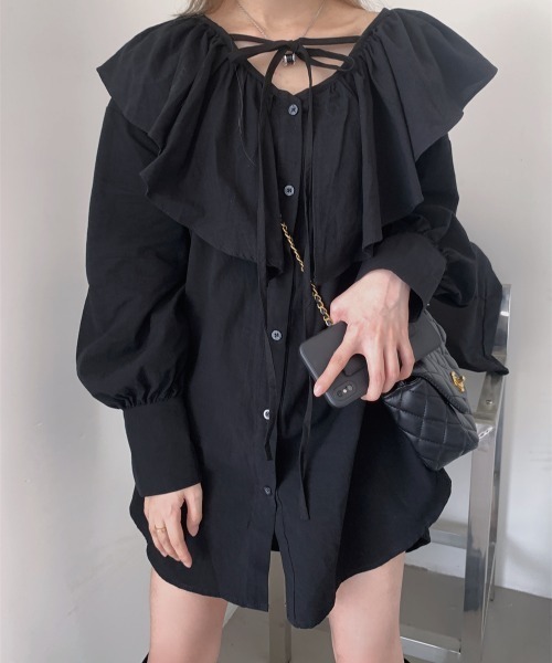 N.s（エヌドットエス）の「フリルチュニックワンピース（ワンピース・レディース・ブラック/ブラウン・L/M）」の11枚目の写真