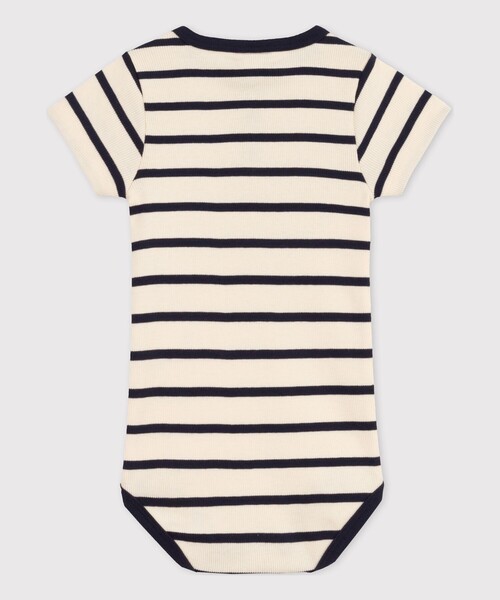 PETIT BATEAU(プチバトー)の「マリニエール衿つき半袖ボディ(ロンパース・キッズ・ホワイト×ネイビー・6MONTH)」の4枚目の写真