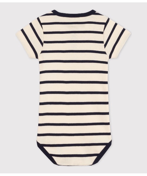 PETIT BATEAU(プチバトー)の「マリニエール衿つき半袖ボディ(ロンパース・キッズ・ホワイト×ネイビー・6MONTH)」の3枚目の写真