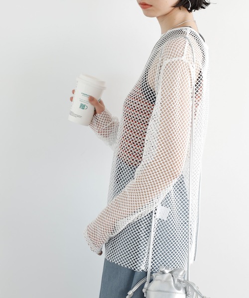 GeeRA（ジーラ）の「2wayメッシュカーディガン（カーディガン/ボレロ・レディース・オフホワイト/ブラック・MEDIUM/LARGE）」の4枚目の写真
