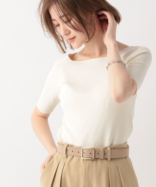 A part by（アパートバイ）の「スクエアタイトニットプルオーバー_5分袖（ニット/セーター・レディース・ブラック/ライトグリーン/アイボリー・FREE）」の14枚目の写真