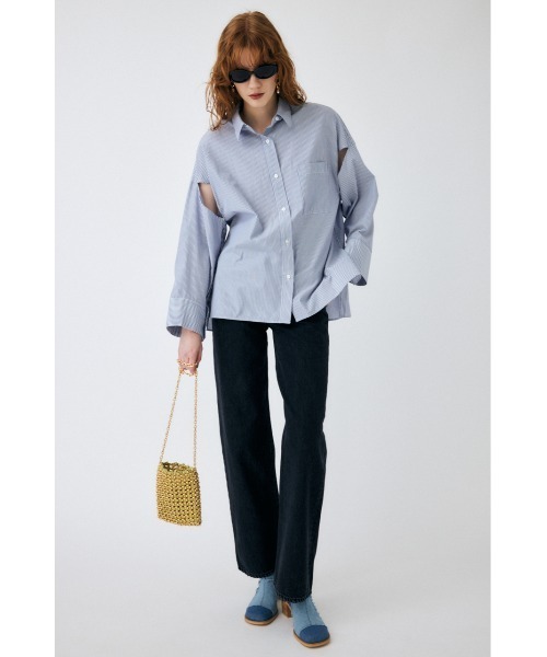 MOUSSY（マウジー）の「ARM SLIT OVER シャツ（シャツ/ブラウス・レディース・オフホワイト/ネイビー系/ピンク・FREE）」の7枚目の写真