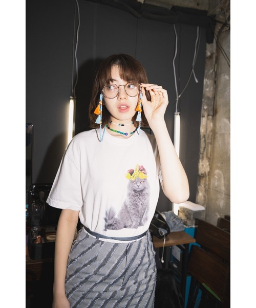 PARKS TOKYO SELECT(パークストウキョウセレクト)の「【MF】MIXX DAVID / fruits cat Tシャツ(Tシャツ/カットソー・レディース・ホワイト/ブラック・SMALL/MEDIUM)」の2枚目の写真