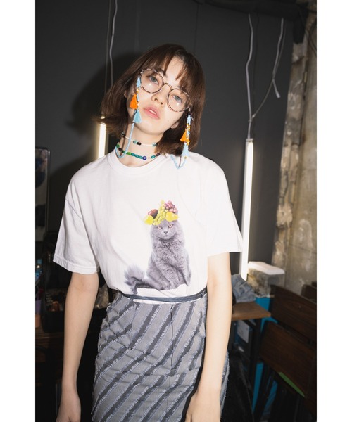 PARKS TOKYO SELECT(パークストウキョウセレクト)の「【MF】MIXX DAVID / fruits cat Tシャツ(Tシャツ/カットソー・レディース・ホワイト/ブラック・SMALL/MEDIUM)」の4枚目の写真